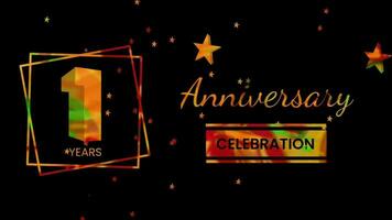 Happy 1 years anniversary with 3d text animation and gold colors on black background. Animated numbers, Great for events, greetings, celebrations and festivals video