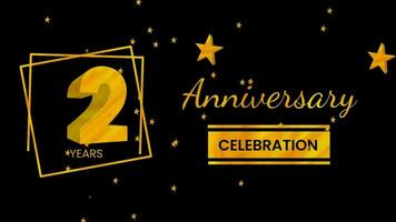 Happy 2 years anniversary with 3d text animation and gold colors on black background. Animated numbers, Great for events, greetings, celebrations and festivals video