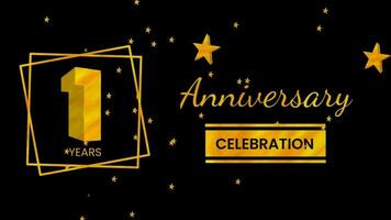 Happy 1 years anniversary with 3d text animation and gold colors on black background. Animated numbers, Great for events, greetings, celebrations and festivals video