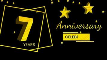 Happy 7 years anniversary with 3d text animation and gold colors on black background. Animated numbers, Great for events, greetings, celebrations and festivals video