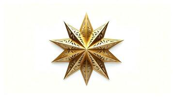 Macro of gold Christmas star isolated on white background created with Generative Al technology photo