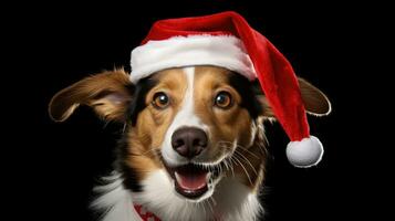 Cute dog in santa hat created with Generative Al technology photo