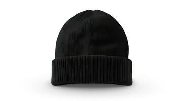 Black men's knitted hat isolated on white background. created with Generative Al technology photo
