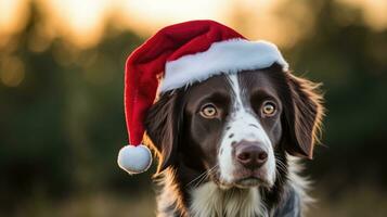 Cute dog in santa hat created with Generative Al technology photo