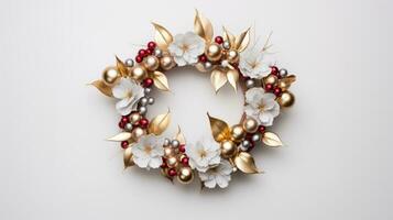 christmas wreath with decorations created with Generative Al technology photo