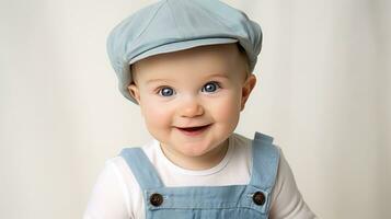 Cute baby in a cap created with Generative Al technology. photo