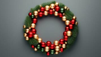 christmas wreath with decorations created with Generative Al technology photo