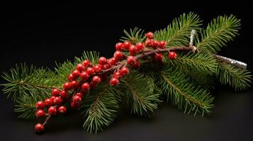 Fir branch with cones and berries created with Generative Al technology photo