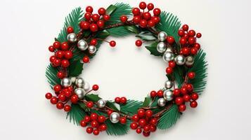 christmas wreath with decorations created with Generative Al technology photo