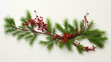 Fir branch with cones and berries created with Generative Al technology photo