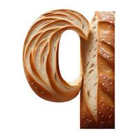 Bread typography text design lowercase alphabet q, AI Generative photo