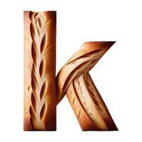 Bread typography text design lowercase alphabet k, AI Generative photo