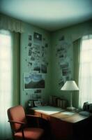 Retro vintage room interior study chair desk, AI Generative photo