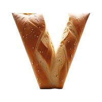 Bread typography text design lowercase alphabet v, AI Generative photo