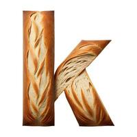 Bread typography text design lowercase alphabet k, AI Generative photo
