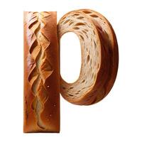 Bread typography text design lowercase alphabet p, AI Generative photo