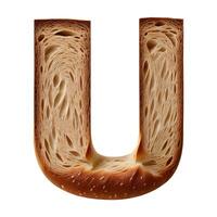 Bread typography text design uppercase alphabet U, AI Generative photo