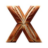 Bread typography text design uppercase alphabet X, AI Generative photo