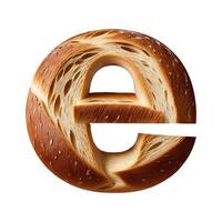 Bread typography text design lowercase alphabet e, AI Generative photo