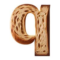 Bread typography text design lowercase alphabet q, AI Generative photo