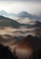 Nature bird view of landscape mountain foggy smoke cloud, AI Generative photo