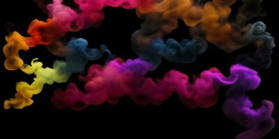 Photograph of a singular flowing colorful smoke stream in black background, AI Generative photo