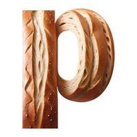 Bread typography text design lowercase alphabet p, AI Generative photo