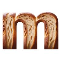 Bread typography text design lowercase alphabet m, AI Generative photo