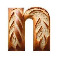 Bread typography text design lowercase alphabet n, AI Generative photo