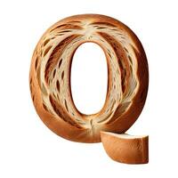 Bread typography text design uppercase alphabet Q, AI Generative photo