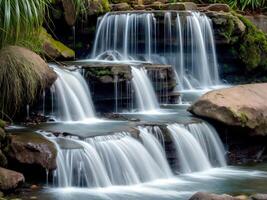 Beautiful nature landscape view of creek waterfall in the forest, photo