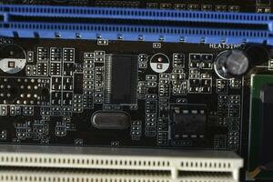 Motherboard with radio elements. Radio elements on the board. photo