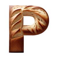 Bread typography text design uppercase alphabet P, AI Generative photo