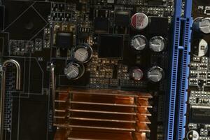 Motherboard with radio elements. Radio elements on the board. photo