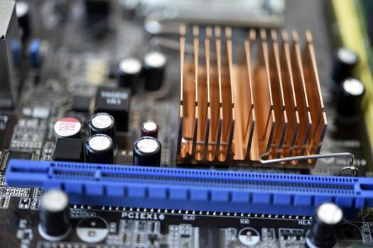 Motherboard with radio elements. Radio elements on the board. photo