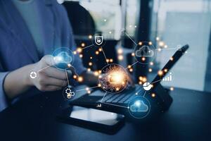 Digital transformation technology strategy, IoT, internet of things. transformation of ideas and the adoption of technology in business in the digital age, enhancing global business capabilities. Ai photo