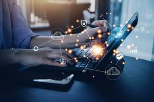 Digital transformation technology strategy, IoT, internet of things. transformation of ideas and the adoption of technology in business in the digital age, enhancing global business capabilities. Ai photo