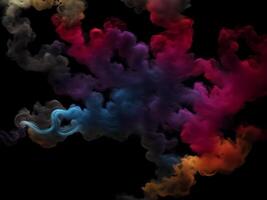 Photograph of a singular flowing colorful smoke stream in black background, AI Generative photo