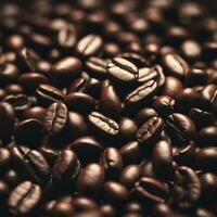 Close up of coffee beans background from top view, AI generative photo