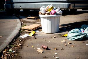 realista foto de basura basura extensión en el calle, ai generativo