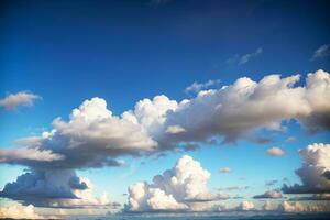 Realistic photo landscape background of blue sky and clouds, AI generative