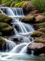 Beautiful nature landscape view of creek waterfall in the forest, photo