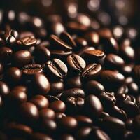 Close up of coffee beans background from top view, AI generative photo