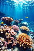 Secret ocean underwater world teeming with colorful coral reefs photo