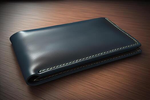 A leather wallet on a wooden background. ai generative photo