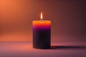 Creative burning candle on a wooden background. ai generative photo