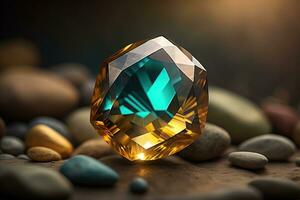 Brilliant multicolored sapphire on a surface. ai generative photo