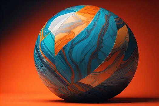 Colorful marble ball on a solid colour background. Close-up. ai generative photo