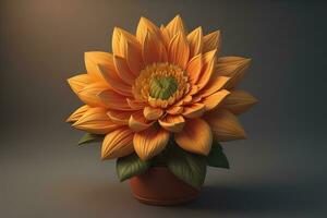 Flowers in a pot on a solid color background. ai generative photo