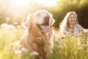 contento familia con perro foto